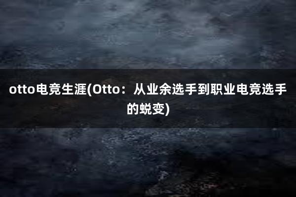 otto电竞生涯(Otto：从业余选手到职业电竞选手的蜕变)